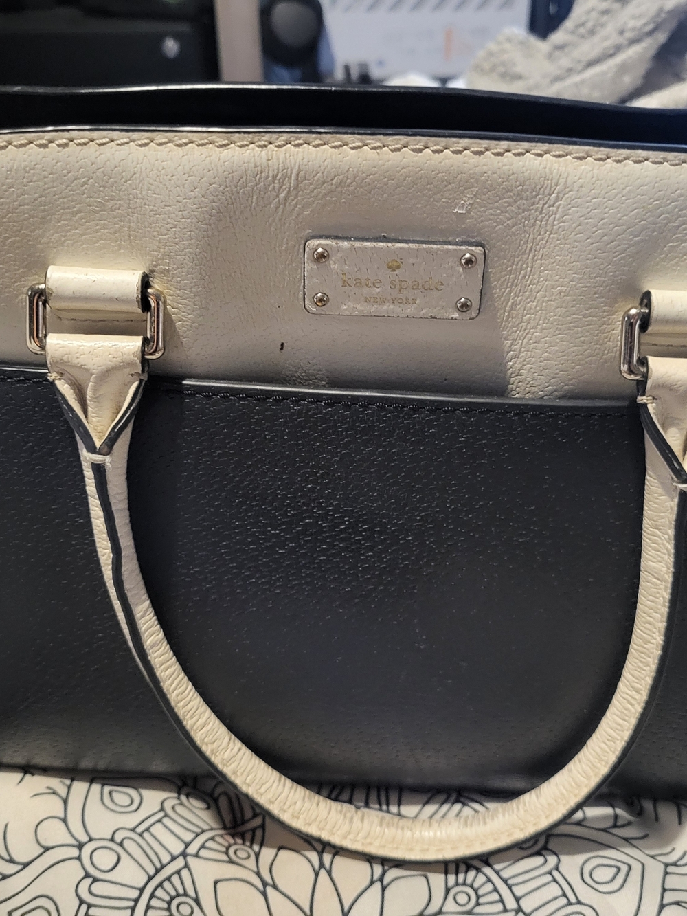 kate spade Two-Tone Black and Cream Leather Shoulder Bag